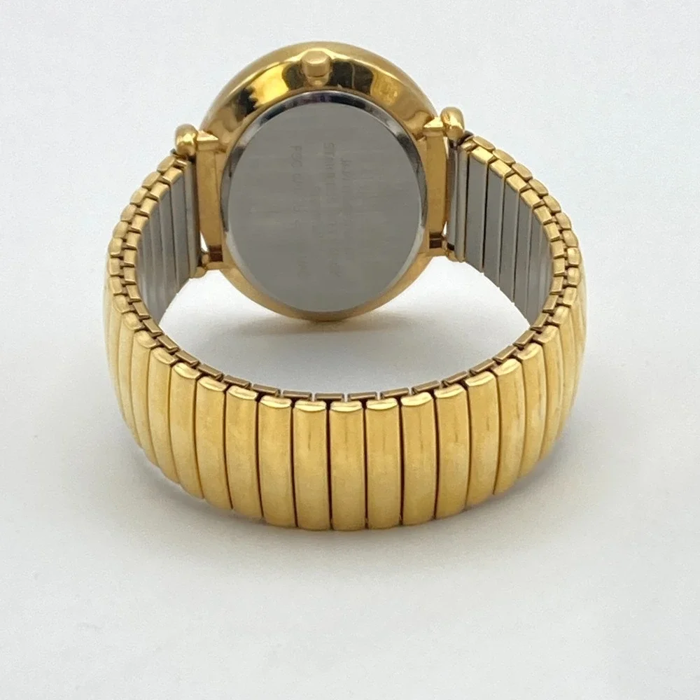 Women's Easy Reader Watch Gold Tone Crystals 43mm Wide Stretch Band New Battery